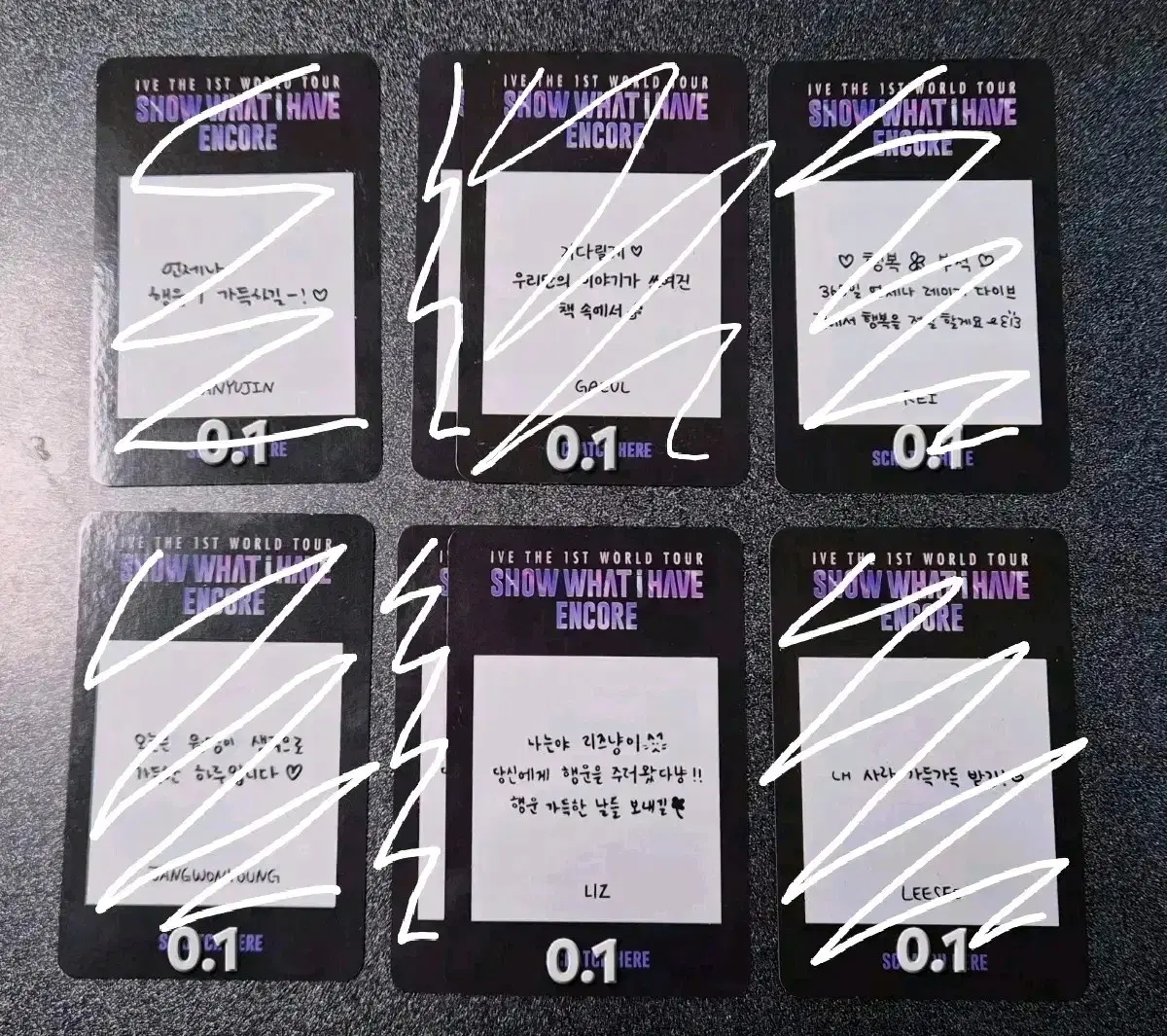 Ive encore message card poca yujin, gaeul, lay, wonyoung, liz, leeseo