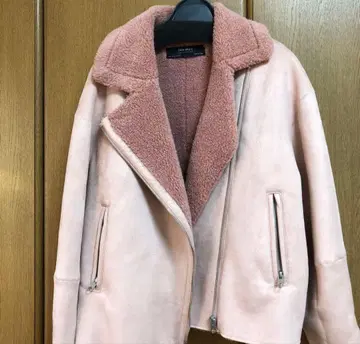 ZARA 인조 모피 자켓 핑크