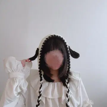 강아지 후드 귀 니트 모자 아이보리 블랙 바부슈카 보닛 블랙