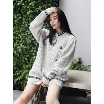 EVRIS 써니 하프 지퍼 니트 그레이