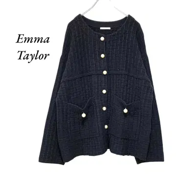 새상품급! Emma Taylor 펄 단추 트위드 니트 가디건 블랙