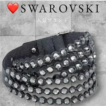 컨디션 최상 SWAROVSKI 다크 그레이 레어 가죽 팔찌