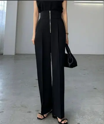 Louere 프론트 지퍼 하이웨스트 턱 팬츠