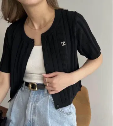 하프 슬리브 세로 편직 가디건