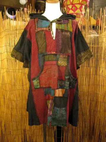 배송비 포함 9 새상품*남녀 공용*코튼 소재*패치워크*후드 부착*판초