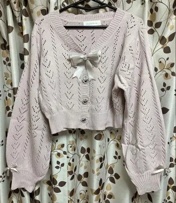 DearMyLove 하트 버튼 x 리본 핑크 가디건 양산형 걸리시