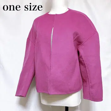 노카라 자켓 핑크 프리 사이즈 울 두꺼운 원단 여성용 아우터