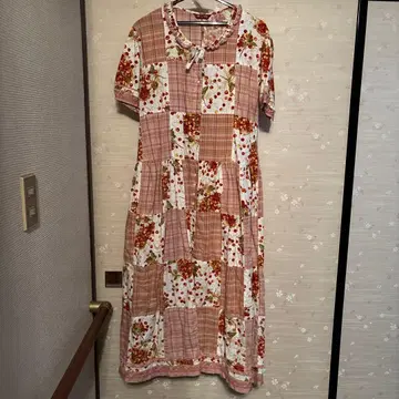 Pink House 패치워크 반팔 롱 원피스