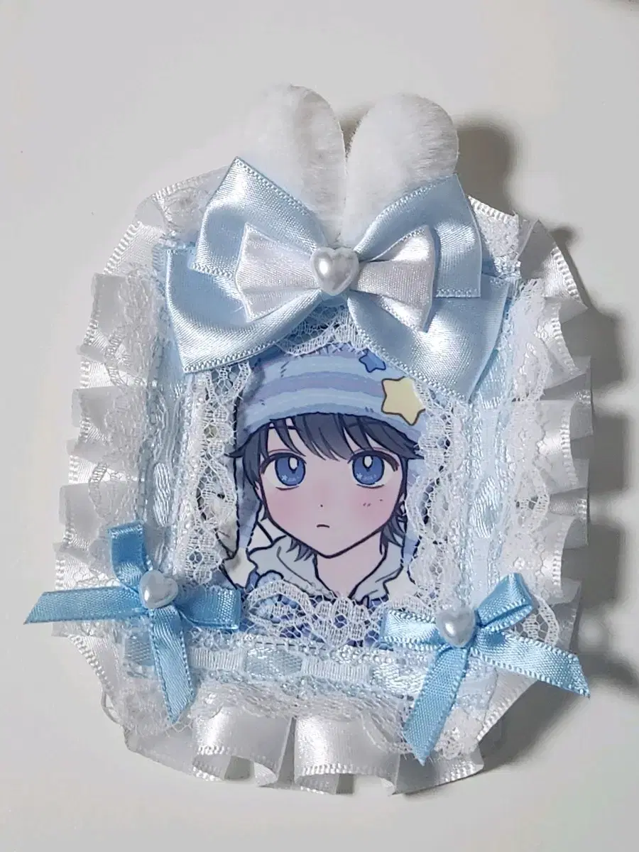 White Blue Bunny Lace Top Loader Rabbit Ribbon Toploader Haneul Lew Poca Holder