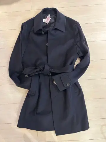 SHIPS 네이비 스텐카라 코트 허리 벨트 포함 캐시미어 혼방