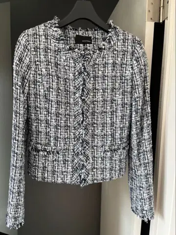 노카라 트위드 자켓 블랙 화이트