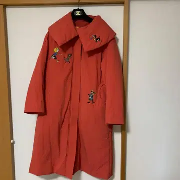 자수 오렌지 롱 코트