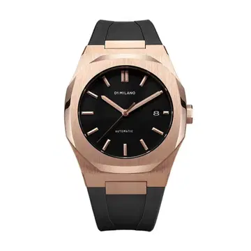 D1 MILANO P701 오토매틱 로즈 골드 케이스 블랙 스트랩