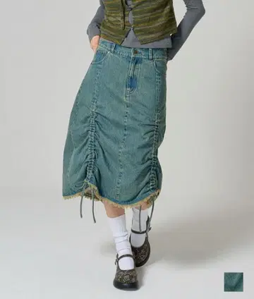 TINA:JOJUN 미디 기장 드로스트 데님 스커트 S