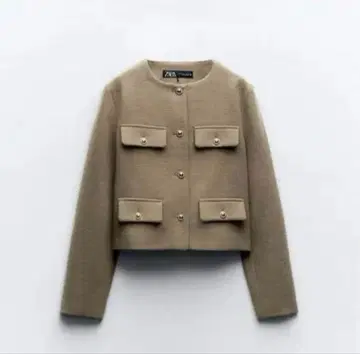 ZARA 플랩 크롭 노카라 트위드 자켓