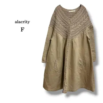 [ alacrity ] 케이블 니트 절개 튜닉 셔츠 원피스 면마 혼방 F