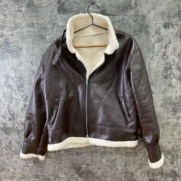 SOBER 보아 인조 가죽 자켓 블루종 브라운