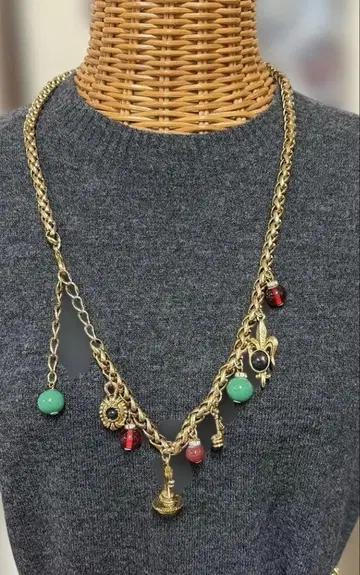 빈티지! 골드톤 참 목걸이