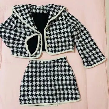 트위드풍 체크 무늬 셋업