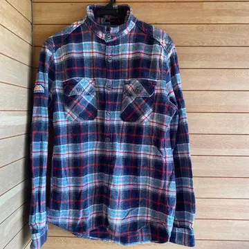 S118.5 SUPER DRY 체크 무늬 플란넬 셔츠 L 사이즈