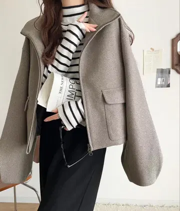 클래식 엘프 숏 기장 더블 ZIP 블루종 모카 L