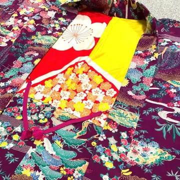 새상품급 앤티크 겉옷 보라색 꽃무늬 순수 실크