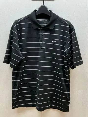 [새상품급] NIKE 골프 피케 셔츠 블랙 화이트 스트라이프 M 사이즈
