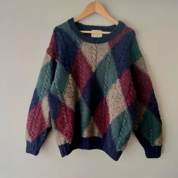 레트로 ONE-PAR 멀티 컬러 니트 구제 의류 90s