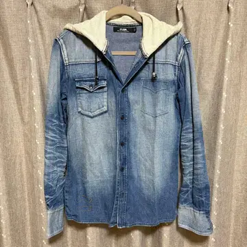 y110704 PLEIN 후드 부착 데님 셔츠 빈티지 가공 3 사이즈