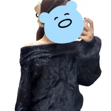 루니 핸드워셔블 샤기 나일론 니트 오프숄더 다크 네이비