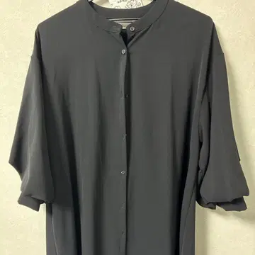 블랙 셔츠 원피스 벌룬 슬리브