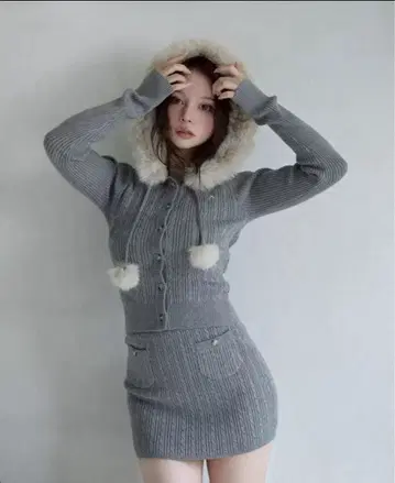 andmary Reo fur knit set up