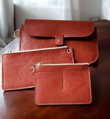 천연 가죽 프리 지갑 파우치 3종 세트