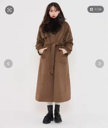 울라이크 스탠드 카라 롱 코트 TINA: JOJUN 브라운