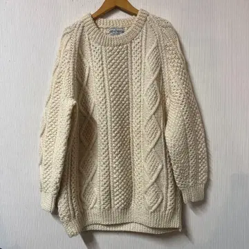 아란 니트 스웨터 스코틀랜드제 남성용 L 사이즈 정도 화이트