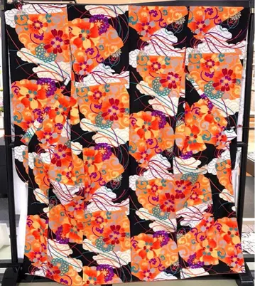 미사용 새상품 후리소데 기성복 폴리에스테르 블랙 계열 am-008