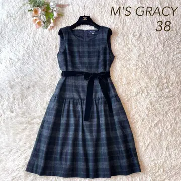 컨디션 최상 M'S GRACY 2021년 체크 원피스 네이비 38