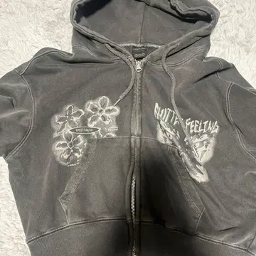 그레이 꽃무늬 프린트 풀 집업 후드티