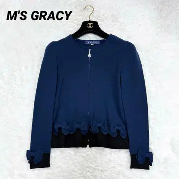 [ 새상품급 ] 엠즈 그레이시 가디건 리본 38 더블 지퍼 바이컬러