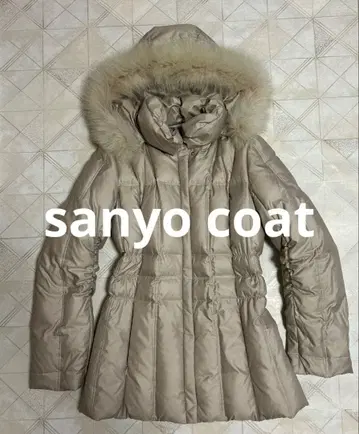 SANYO COAT 베이지 다운 자켓 후드 부착