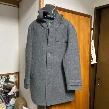 그레이 후드 부착 더플 코트