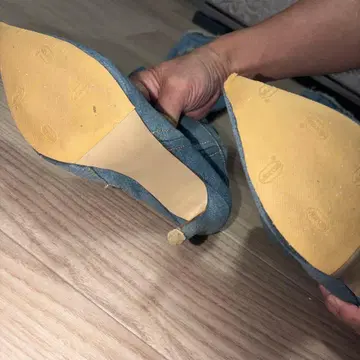 데님 니하이 부츠 하이힐