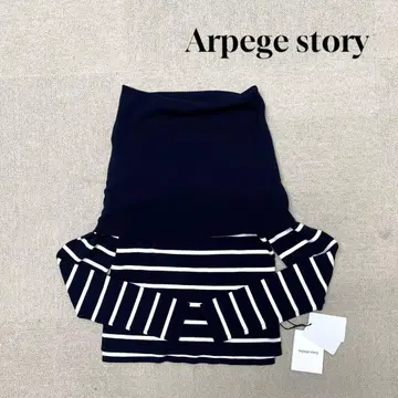 새상품 Arpege story 오프숄더 니트 긴팔 보더 네이비