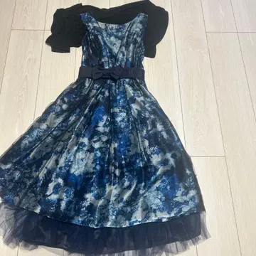 네이비 꽃무늬 리본 포함 드레스