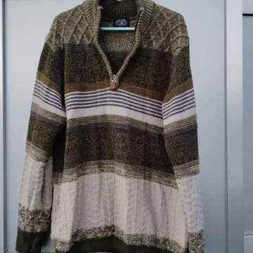 지퍼 니트 스웨터 올리브 그린