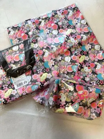 산리오 캐릭터 일본풍 패턴 백, 미니백 3종 세트