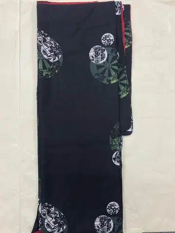 블랙 베이스 녹색 흰색 패턴 L 이중 기모노
