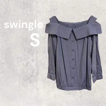 스윙 오프숄더 블라우스 상의 7부 소매 긴팔 셔츠 파랑