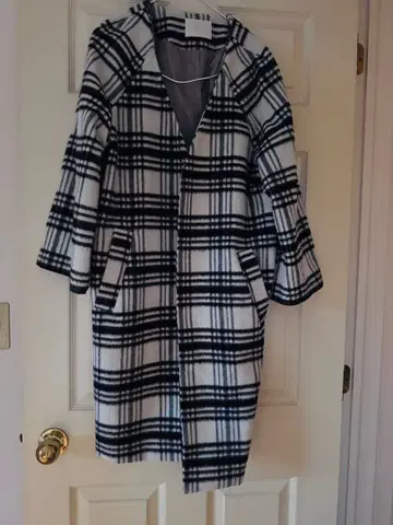 체크 무늬 롱 코트 Discoat 사이즈 F