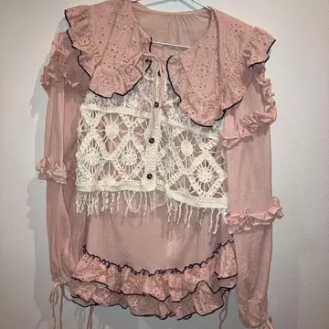 HELLO.SANFRANCISCO 배색 스티치 프릴 튜닉 핑크